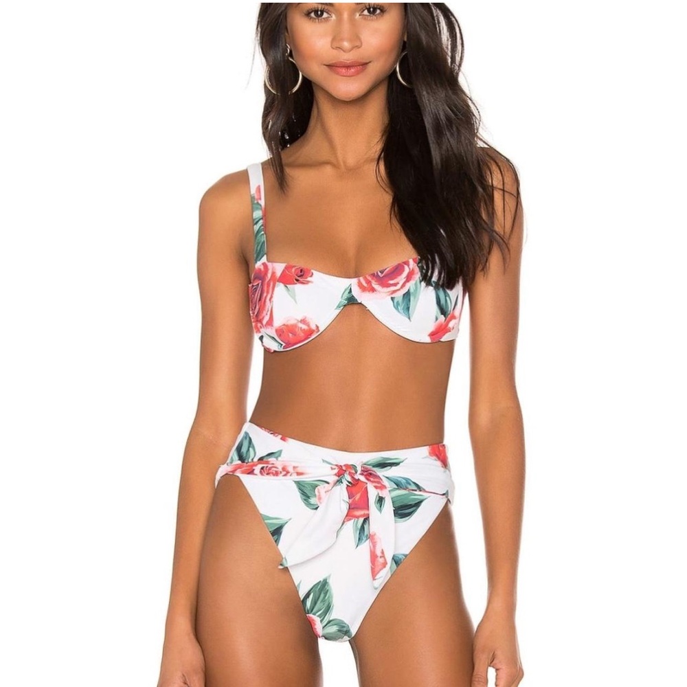 Onia x WeWoreWhat Rose Print Bikini - White and Red
